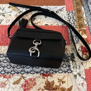 Rebecca Minkoff Black Leather Crossbody with Silver Hardware & Tassel Charm